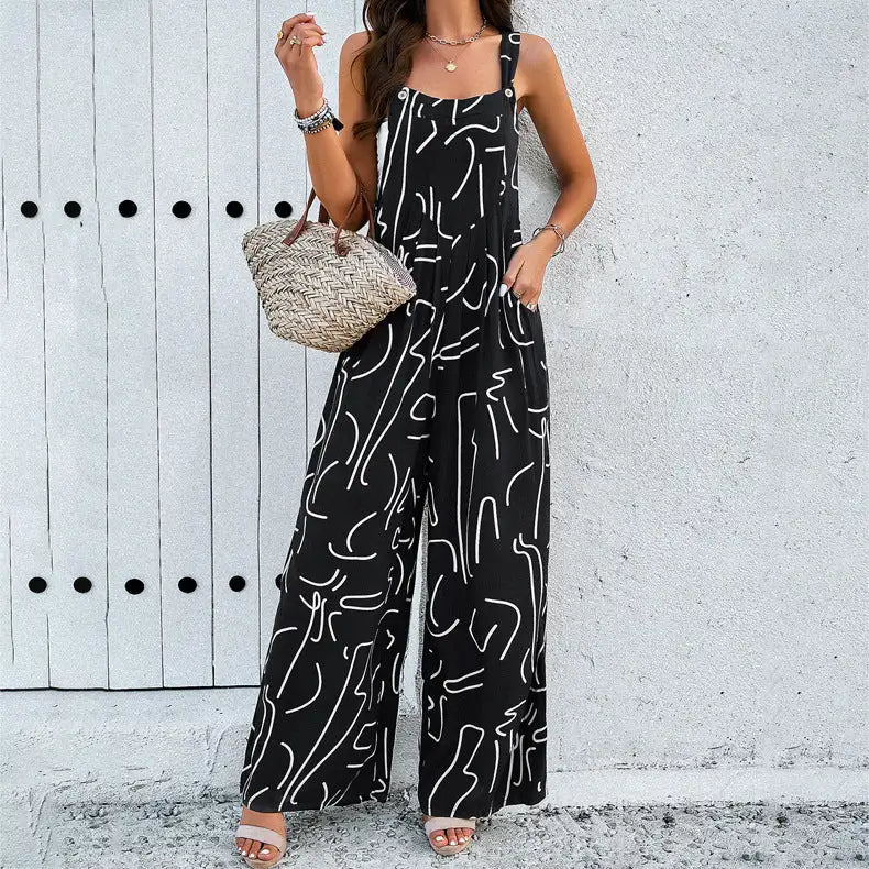 Fashionable jumpsuit with a square neckline and print