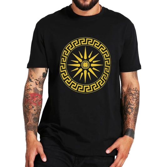 Step into the world of ancient Greek history and mythology with our stunning Ancient Greek Macedonian Royal Symbol Star of Vergina T-shirt