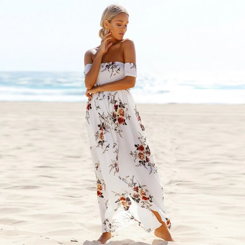 Sexy Summer Beach Dress with open Shoulders and slit