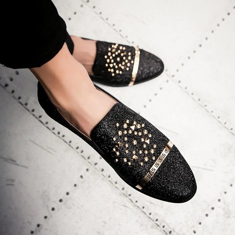 Men's loafers with diamond rhinestones, pumps