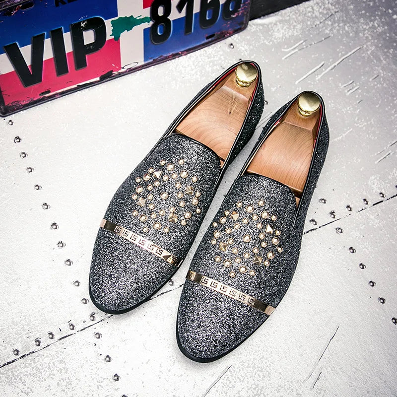 Men's loafers with diamond rhinestones, pumps