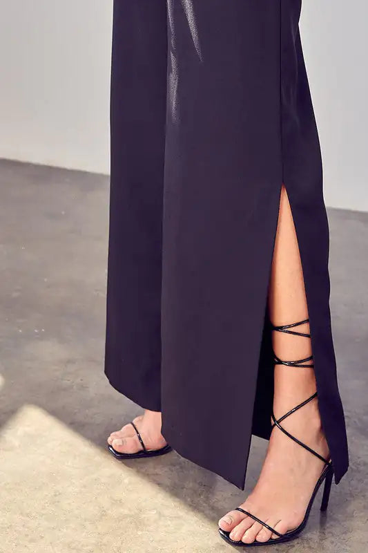 Jumpsuit with a deep V-neck and wide legs