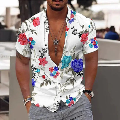 Summer Hawaiian Shirts with Floral Pattern for Men