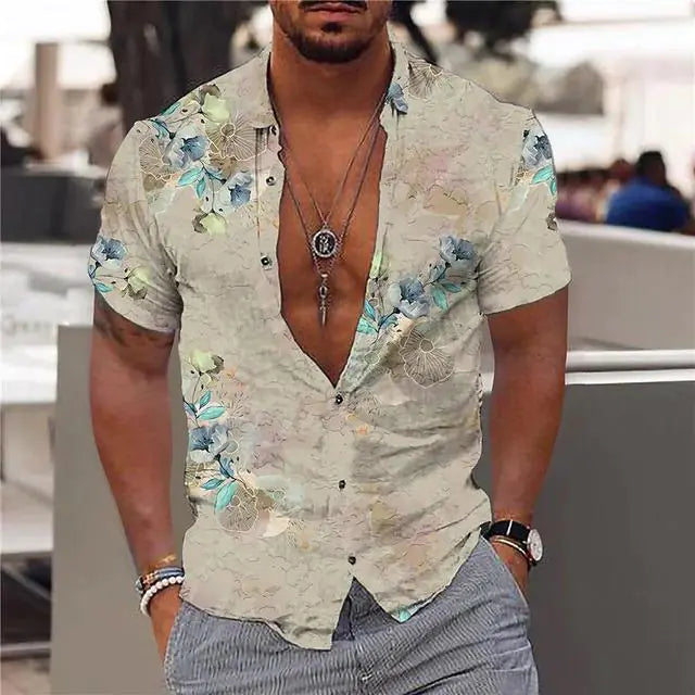 Summer Hawaiian Shirts with Floral Pattern for Men