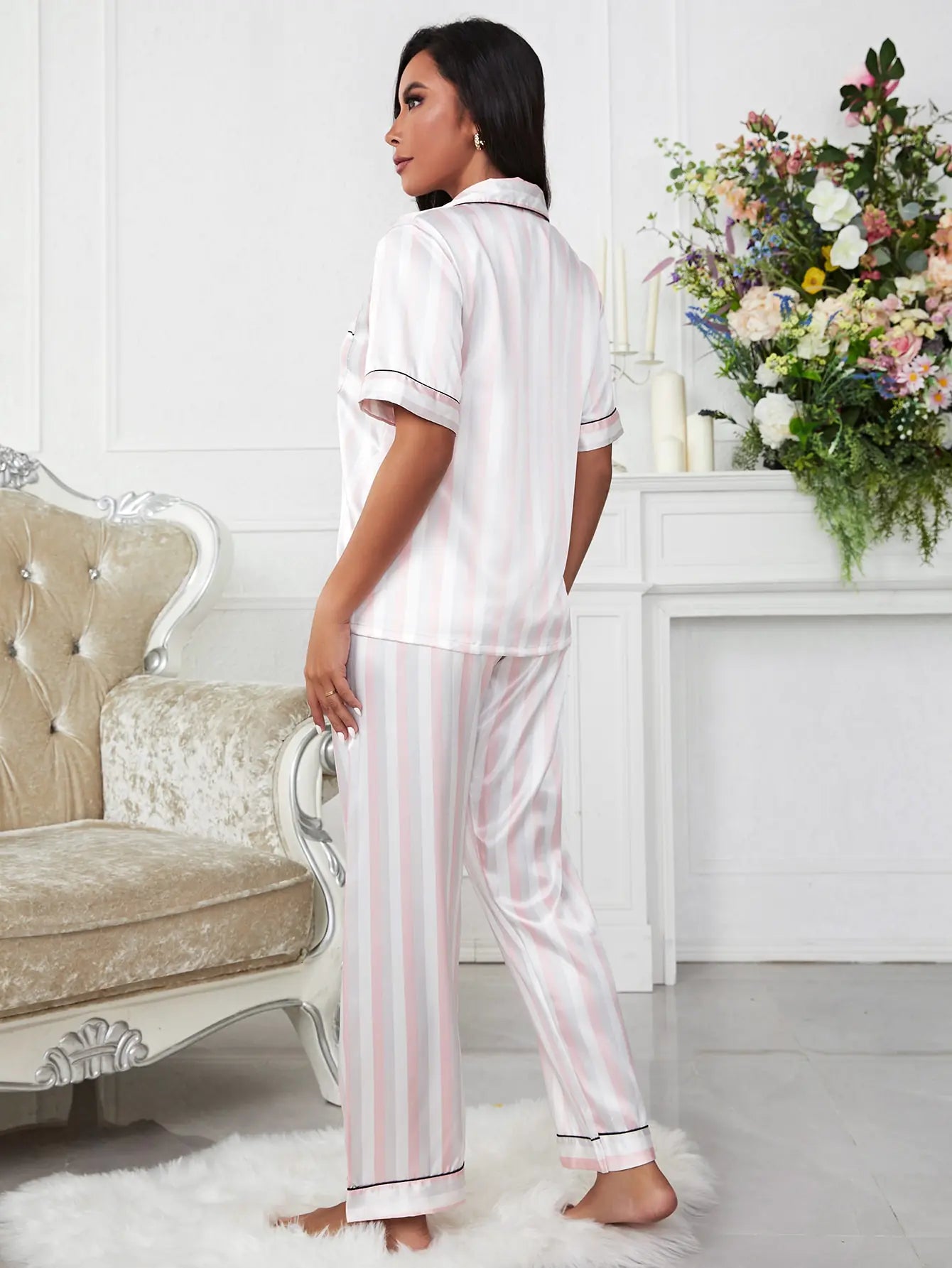 Women's Sexy Pink Silk Pajama Set - 2-Piece