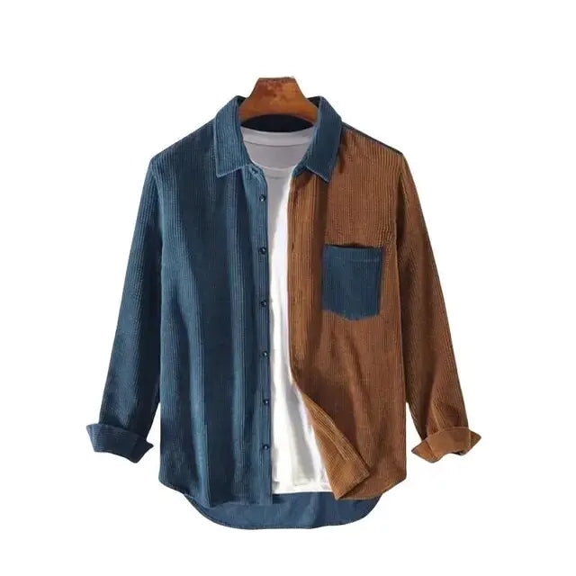 Men's Corduroy Cargo Jacket with Long Sleeves