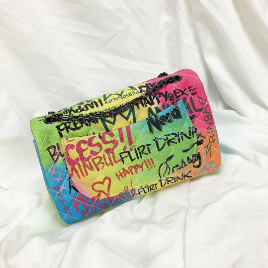 New Color Graffiti Print Crossbody Bag, Fashionable Travel Bag
