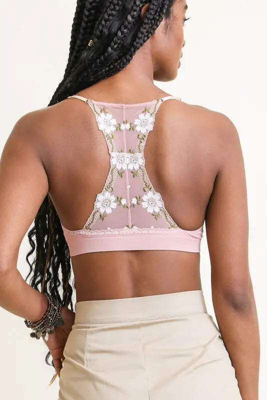 A bra with a floral lattice