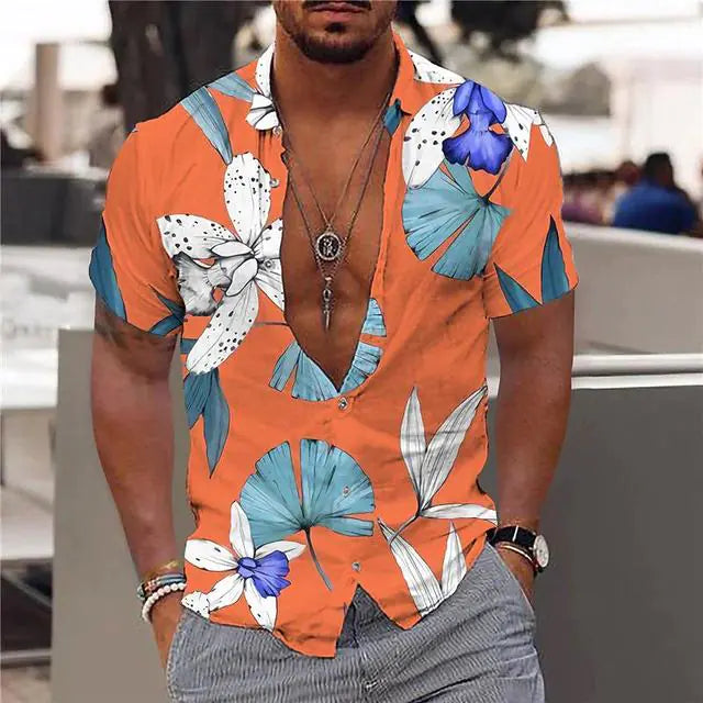 Summer Hawaiian Shirts with Floral Pattern for Men