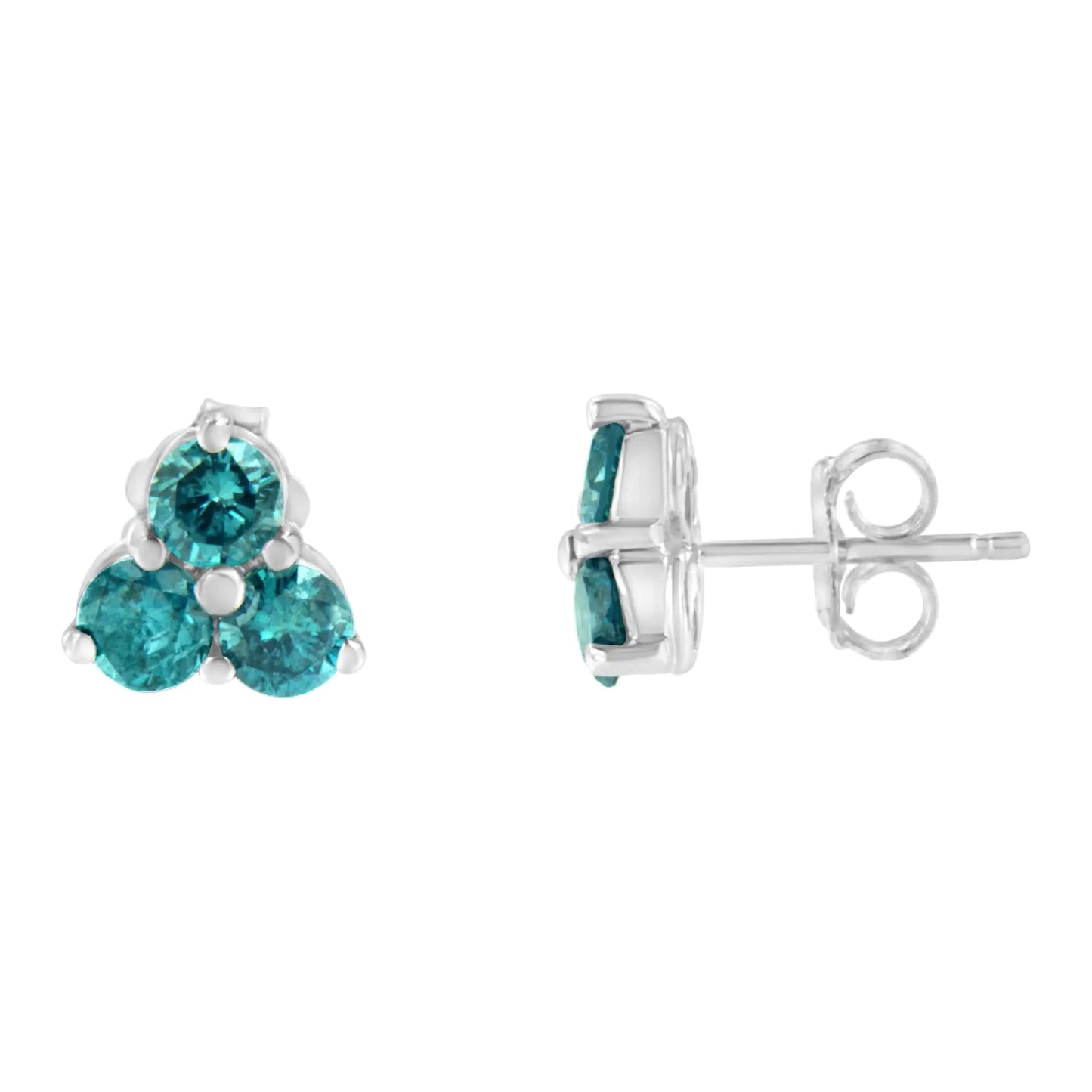 Stud earrings in 14 carat white gold with blue diamond Trio (1 1/3 carat, blue)