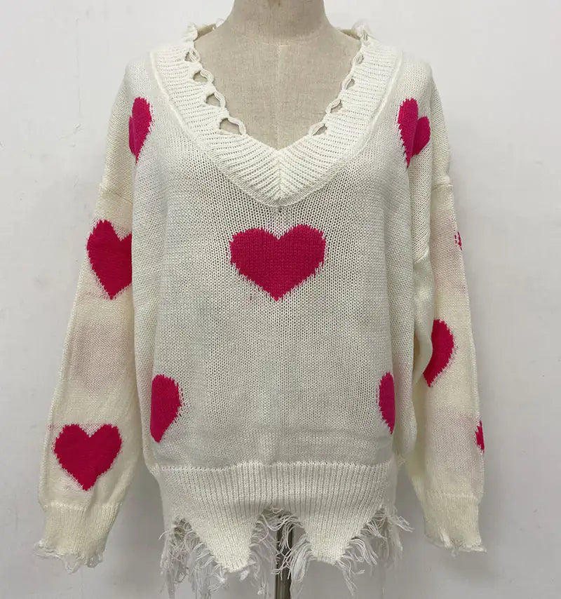 V-neck Love Print Sweater: Wrap Yourself in Comfort and Love