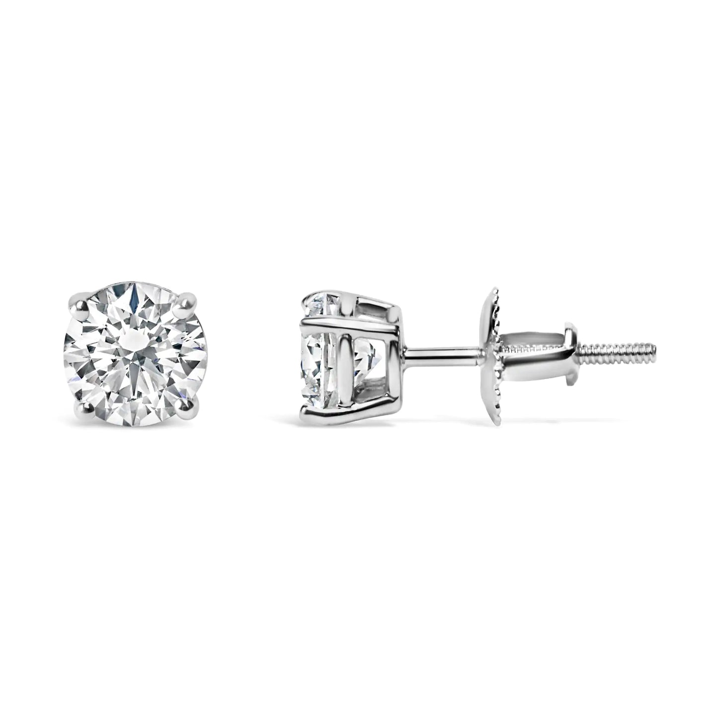 Classic Solitaire stud earrings made of 14-carat round diamond-cut gold weighing 1.0 carats with a lab-grown white diamond with 4 prongs