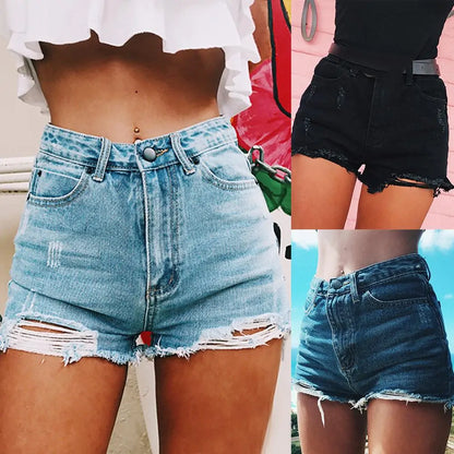 Ripped High-waisted Denim Shorts: Women's summer fashion