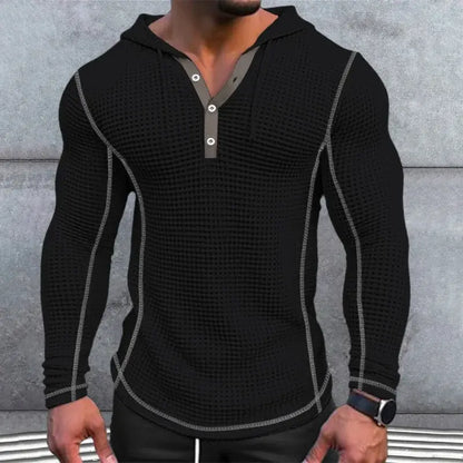 Casual Tee Hoodies with Long Sleeves and Button-down Buttons