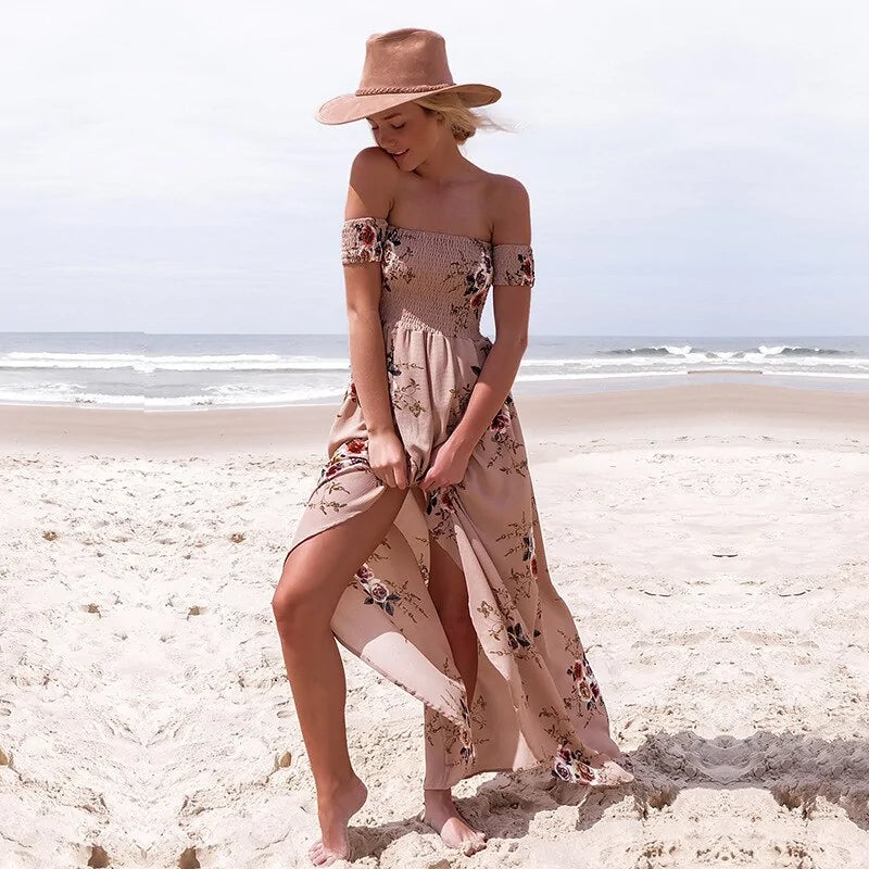 Sexy Summer Beach Dress with open Shoulders and slit