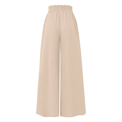 Women's trousers of solid color with elastic band with high waist, wide trousers