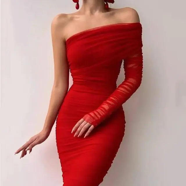 Sexy mesh dress with an open back on the diagonal