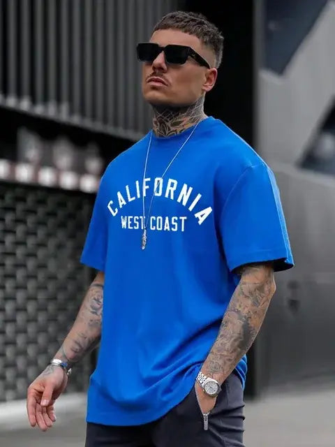 Summer New Fashionable Men's T-shirt with English Letters Print