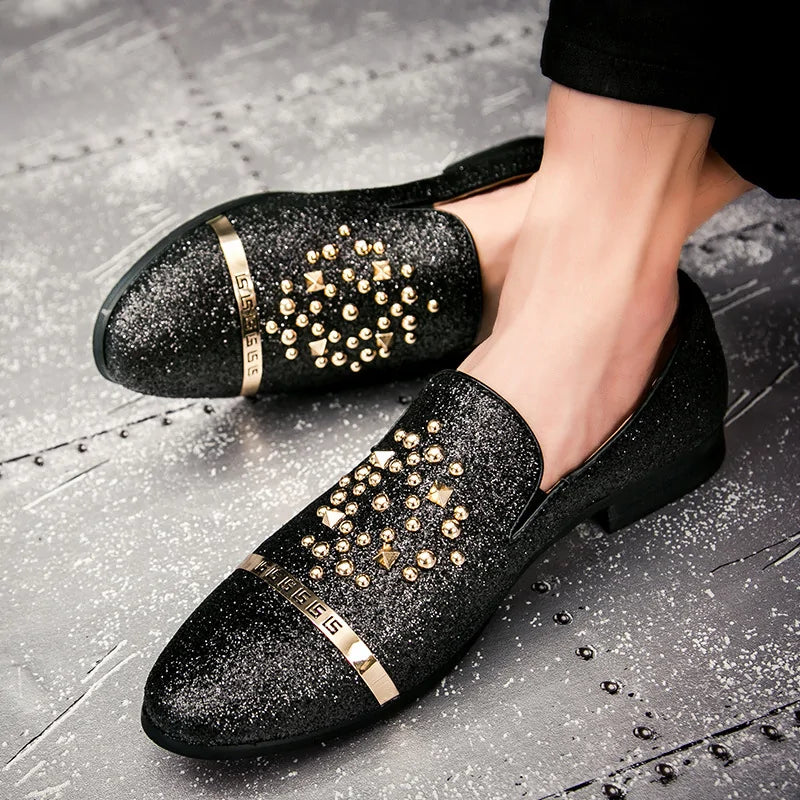 Men's loafers with diamond rhinestones, pumps