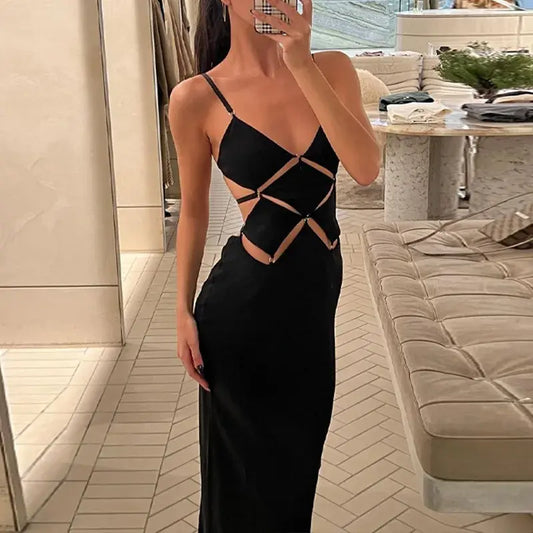 Sexy Form-fitting Sleeveless Maxi Evening Dress with an Open Back