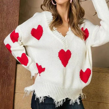 V-neck Love Print Sweater: Wrap Yourself in Comfort and Love