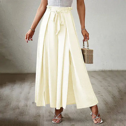 Women's trousers of solid color with elastic band with high waist, wide trousers