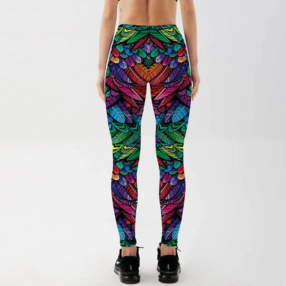 Quickitout Summer Women's Workout Leggings with a bright skull and leaf print, made in a colorful style