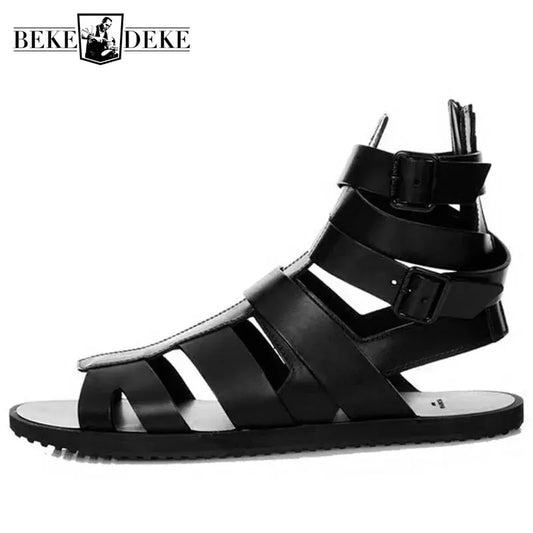 Black Sandals Men 2022 Summer Buckle Sandals Boots