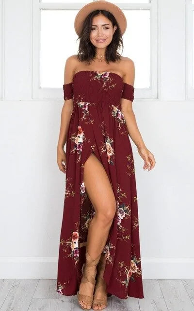 Sexy Summer Beach Dress with open Shoulders and slit