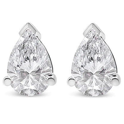 Stud earrings in 14 Carat white gold with pear-shaped Solitaire diamonds grown in the laboratory (color F-G, transparency VS2-SI1)