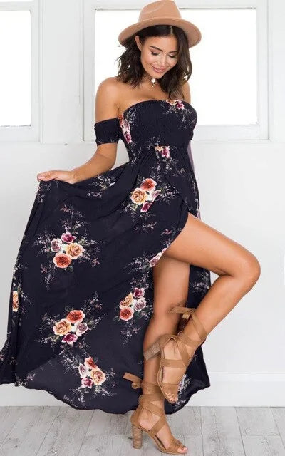 Sexy Summer Beach Dress with open Shoulders and slit