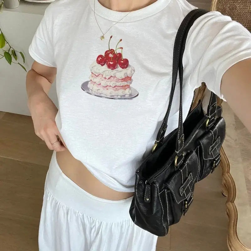 Cherry Cake Print T-Shirt: Embrace Nostalgic Summer Style
