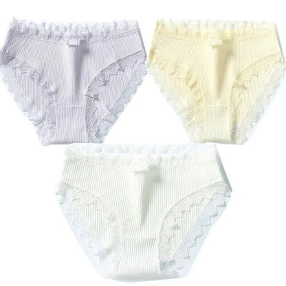 3 Pieces of Women's Cotton Panties with Lace Edge, Breathable