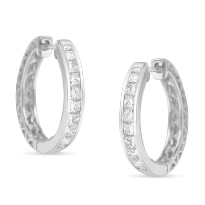 Voluminous earrings with Princess-cut diamonds in 10 Carat white gold weighing 1.0 carats (I-J, I2-I3)