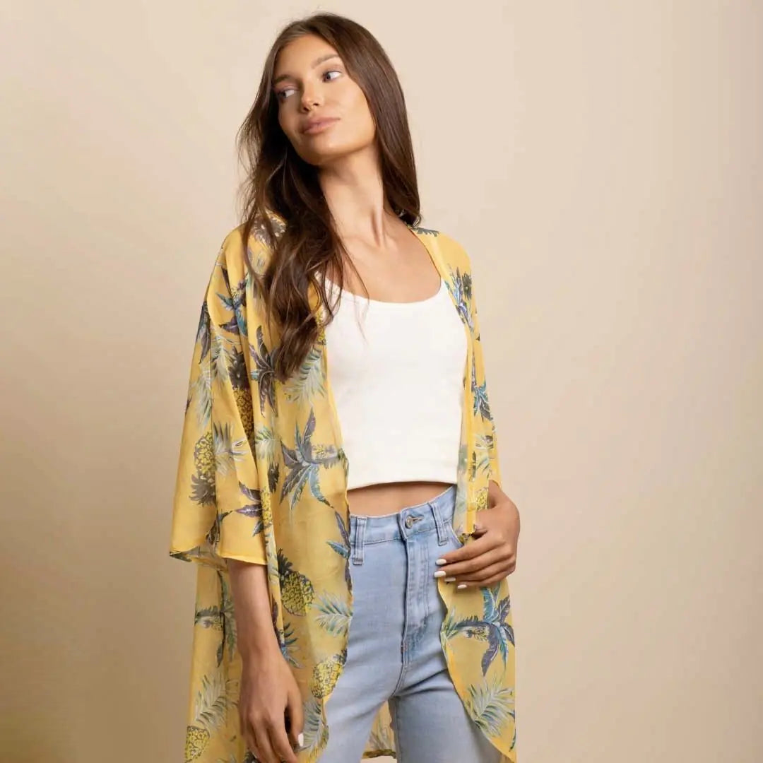 Comfortable lightweight chiffon:Tropical Kimono