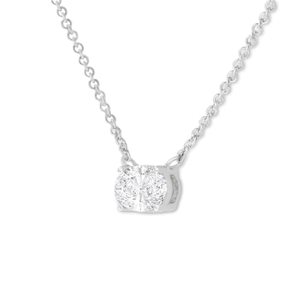 IGI certified necklace made of 10-carat white gold weighing 1/2 carat, grown in the laboratory, with an oval-shaped solitaire diamond East West 18" (color E-F, transparency VS1-VS2)