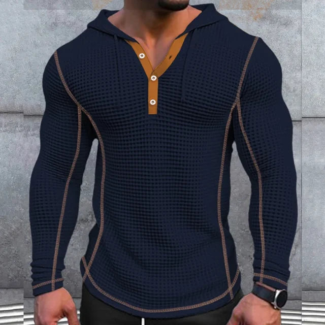 Casual Tee Hoodies with Long Sleeves and Button-down Buttons