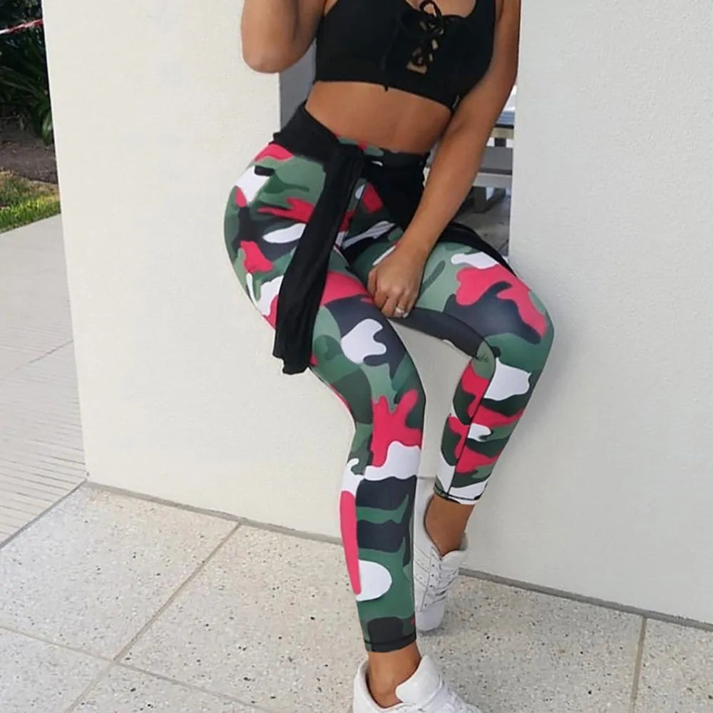 Ins/Fashionable Training Leggings with Camouflage Print and High Waist for Women
